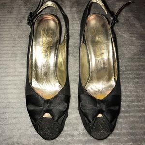 Salvatore Ferragamo Black Sparkly Bow Heels
